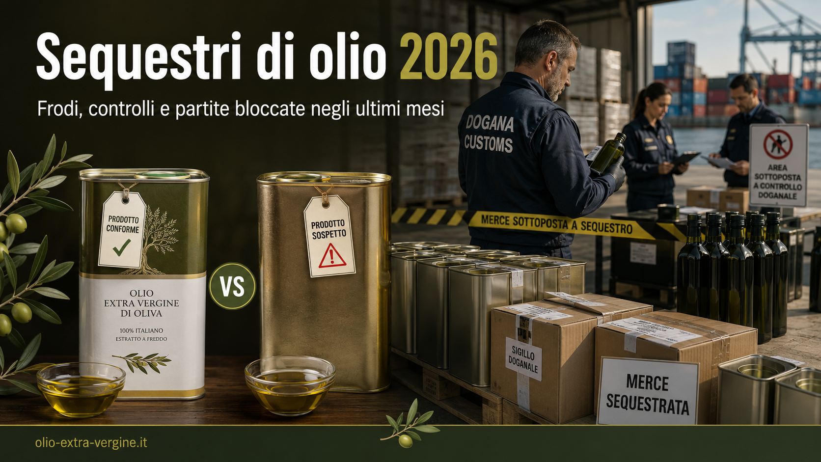 Falso olio extravergine, sequestri 2026: oltre 100 tonnellate bloccate tra frodi e irregolarità 1 falso olio