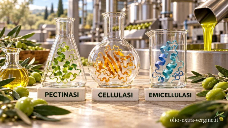 Resa +41% con l'uso di enzimi in frantoio, uso non consentito in UE 1 Olio olive e tre enzimi