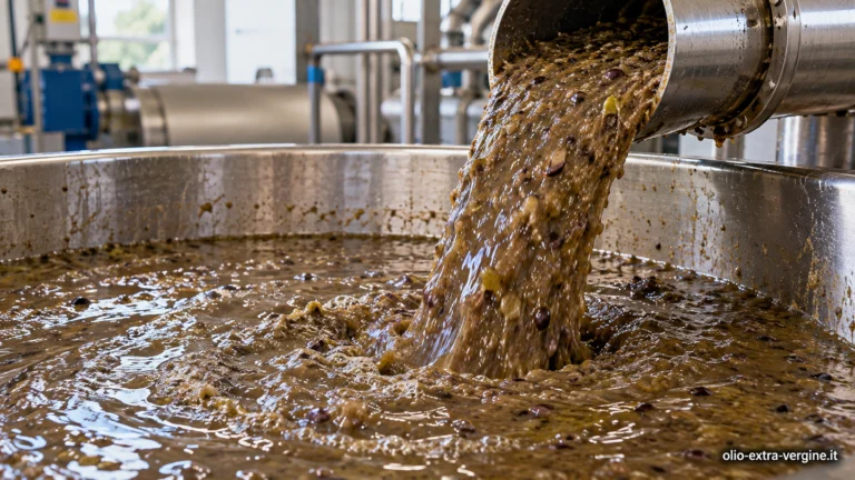 Sansa bifasica e biometano: il limite del 4% di olio preoccupa i frantoi 1 Sansa bifasica liquida nel frantoio