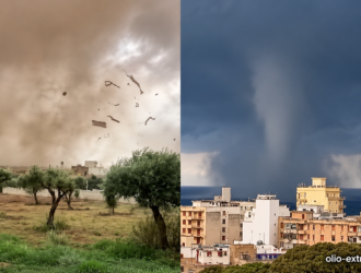 Uliveti e costa sotto la tempesta